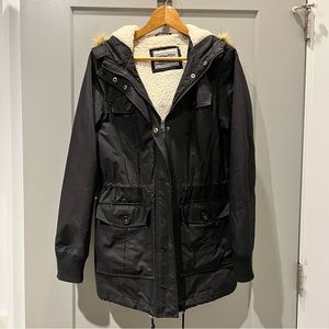 Levi’s black parka with Sherpa lining and faux fur